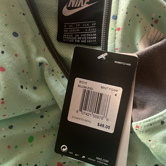 🎉NIKE🎉 Nike Confetti DNA Full Zip Hoodie Size 4 Mint Foam 86J286-E6D NWT - Picture 7 of 8